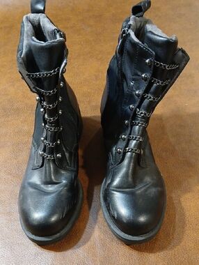 Adrienne Vittadini Black Chain-Accent Combat Boots